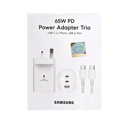 Samsung 65W Trio Universal Power Adapter UK 3 Pin EP-T6530 White (1M USB-C Cable)